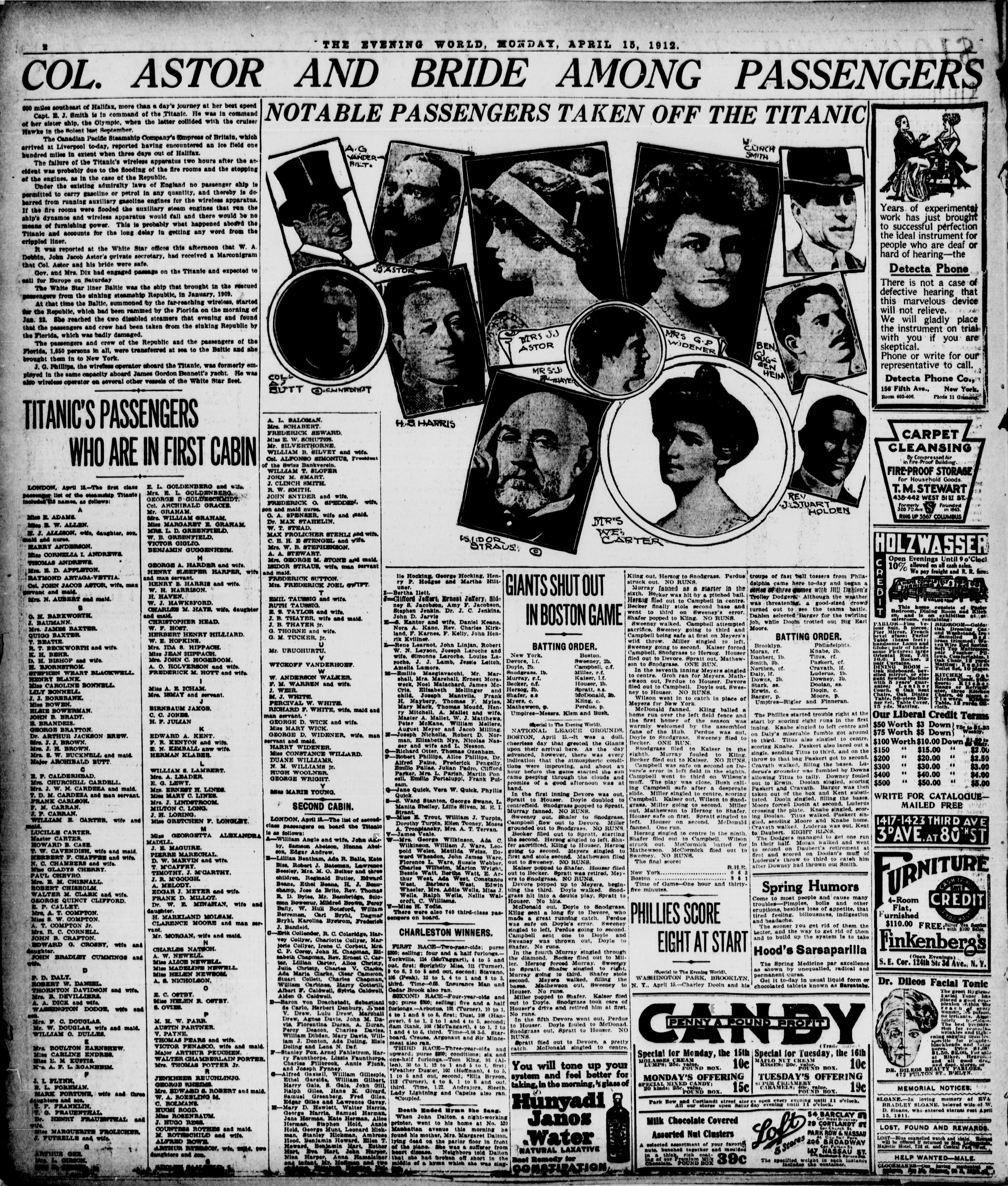 the evening world du 			15/04/1912